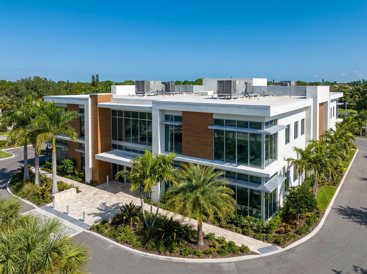 Modern medical and professional office building with rooftop air conditioning